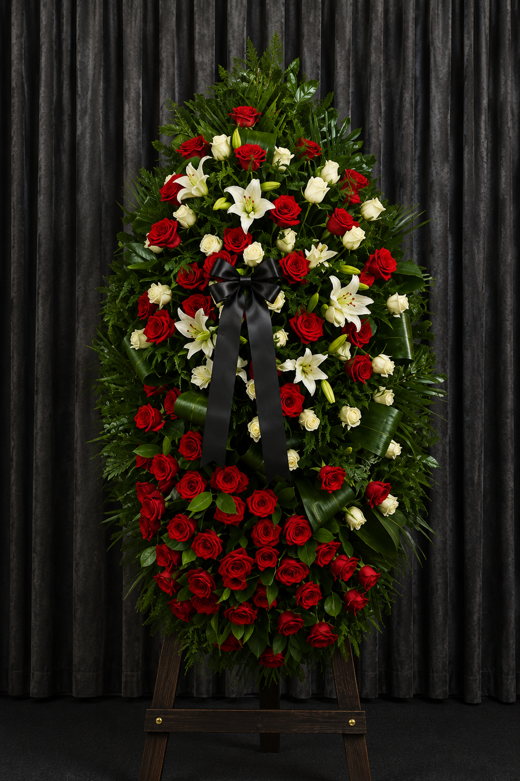 Coroană Funerară Mare pentru Condoleanțe cu Trandafiri și Crini