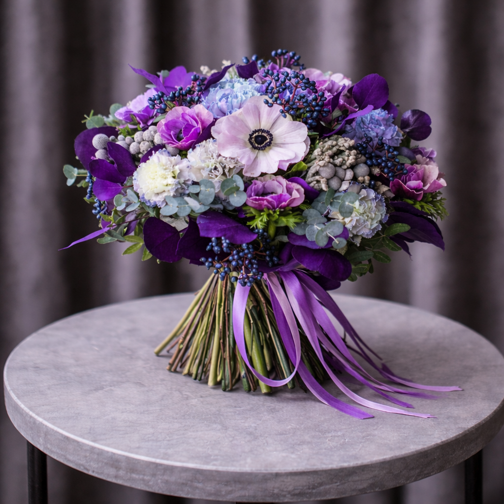 Buchet Premium Mov cu Anemone și Flori de Primăvară