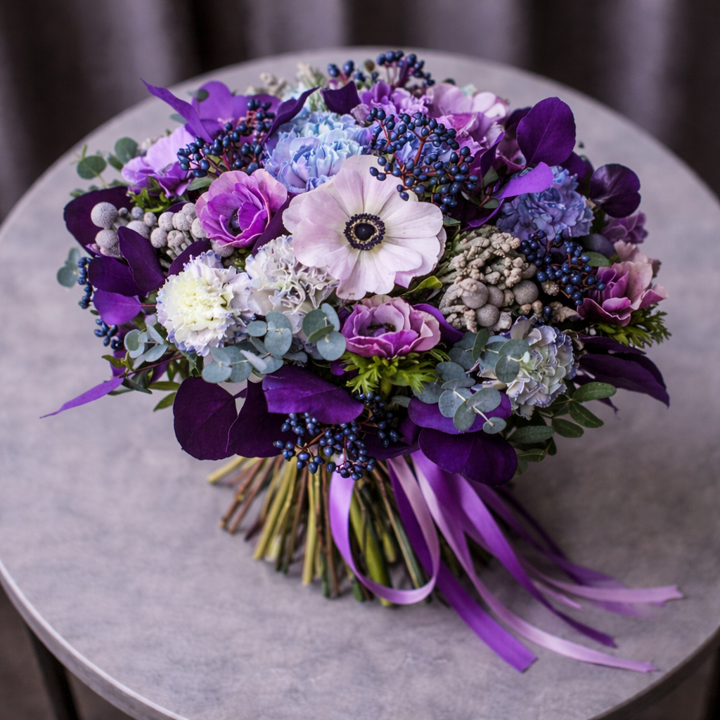 Buchet Premium Mov cu Anemone și Flori de Primăvară