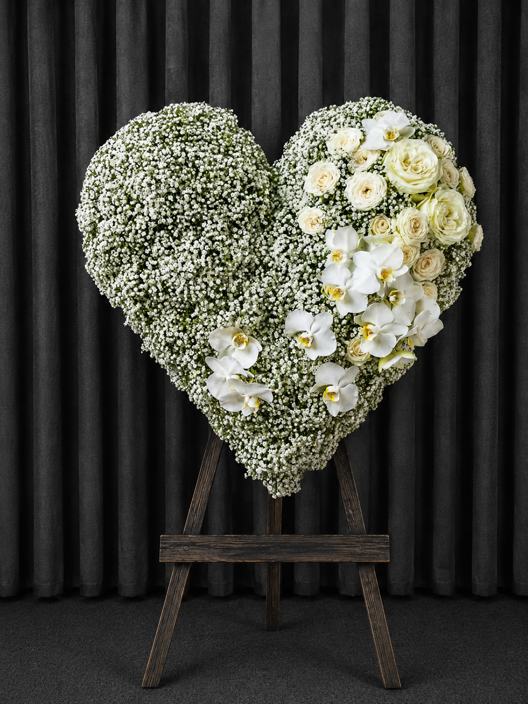 Coroana Funerara Inima Cu Orhidee Si Gipsofila Alba