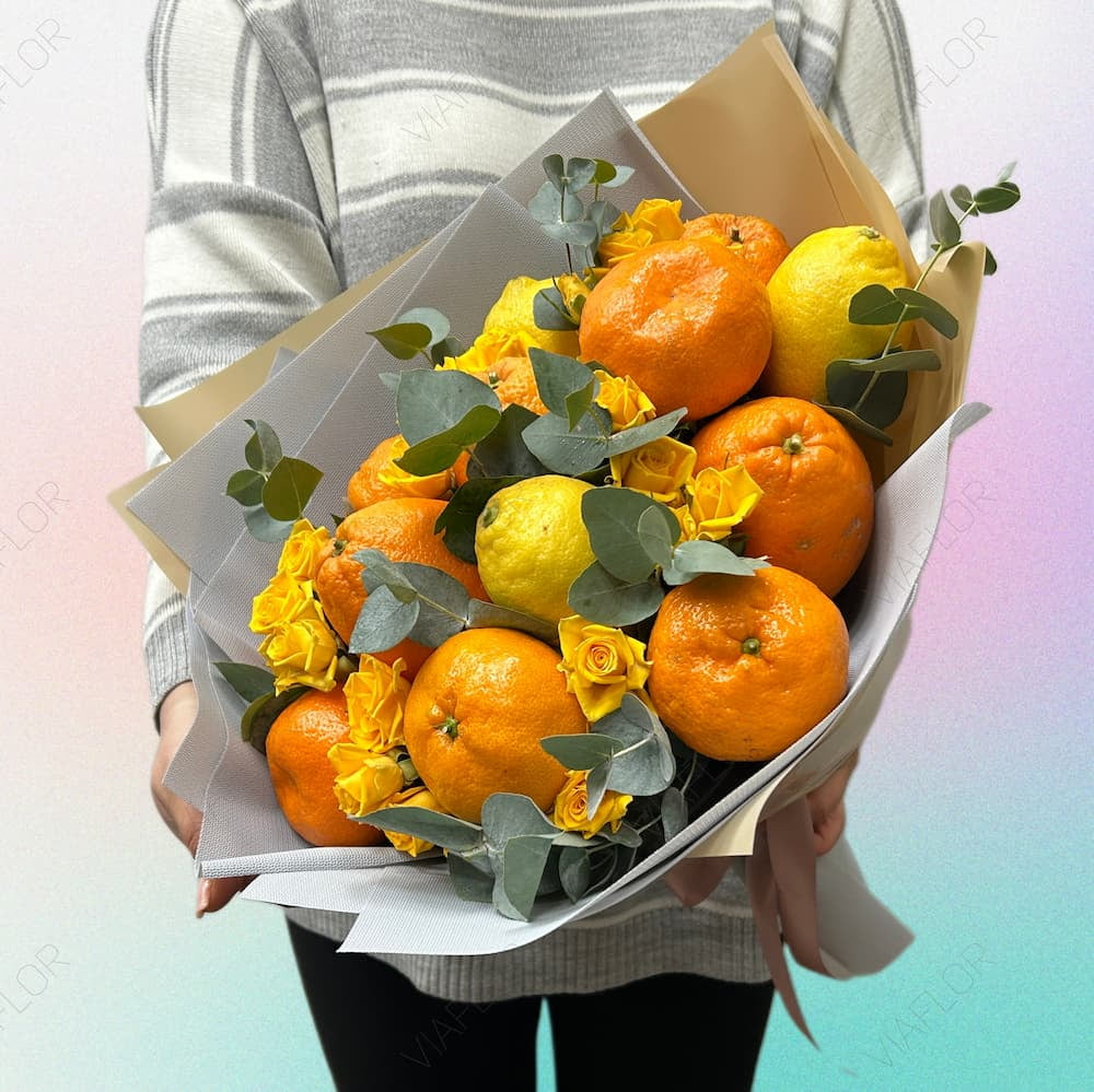 buchet comestibil in nuanta de galben si portocaliu