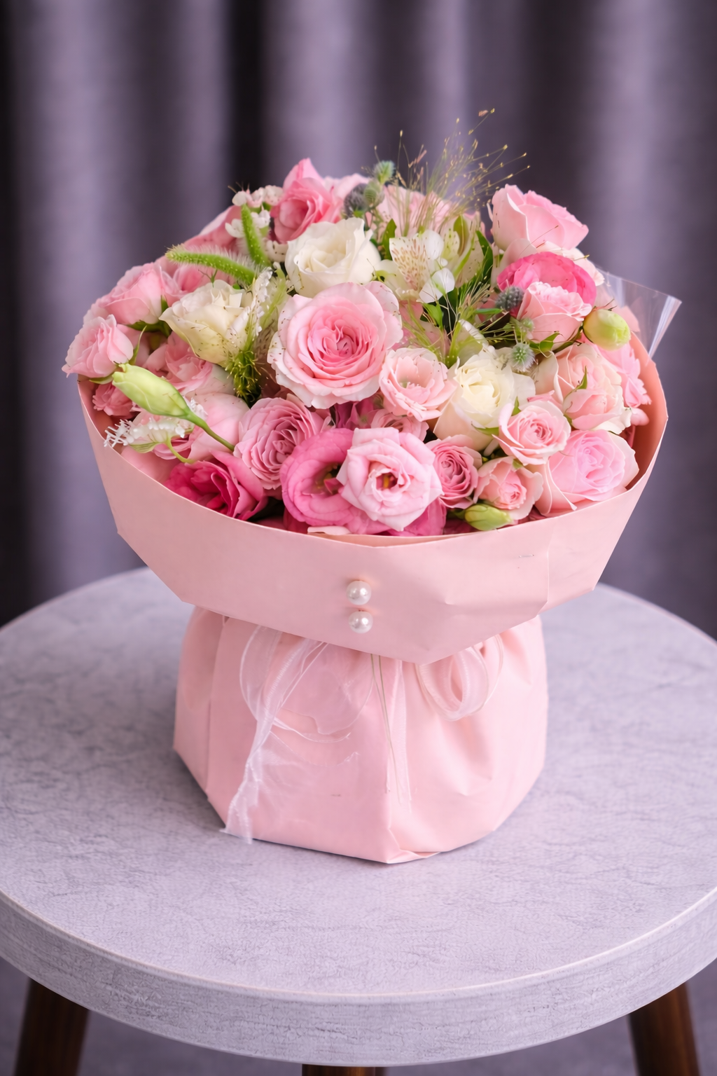 Buchet Trandafiri Roz și Lisianthus