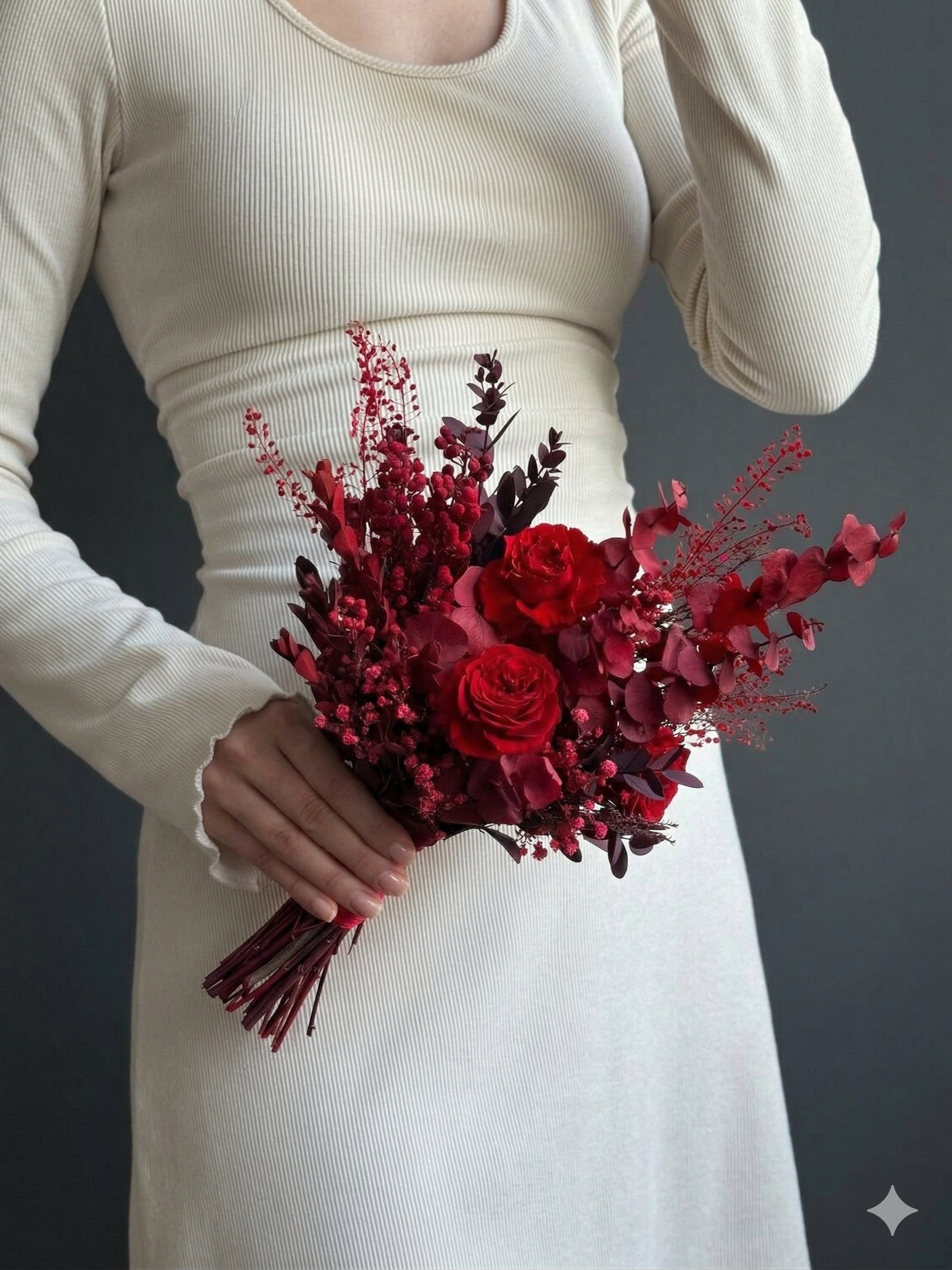 Buchet de Mireasă Pasiune Eternă – Flori Criogenate Roșu Burgund