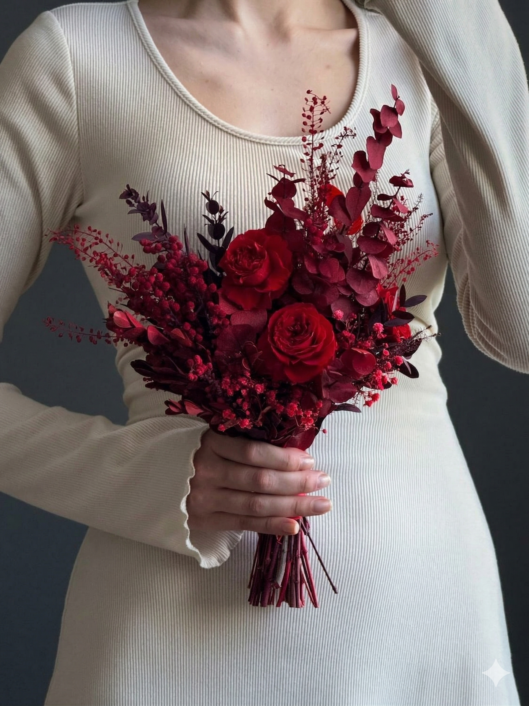 Buchet de Mireasă Pasiune Eternă – Flori Criogenate Roșu Burgund