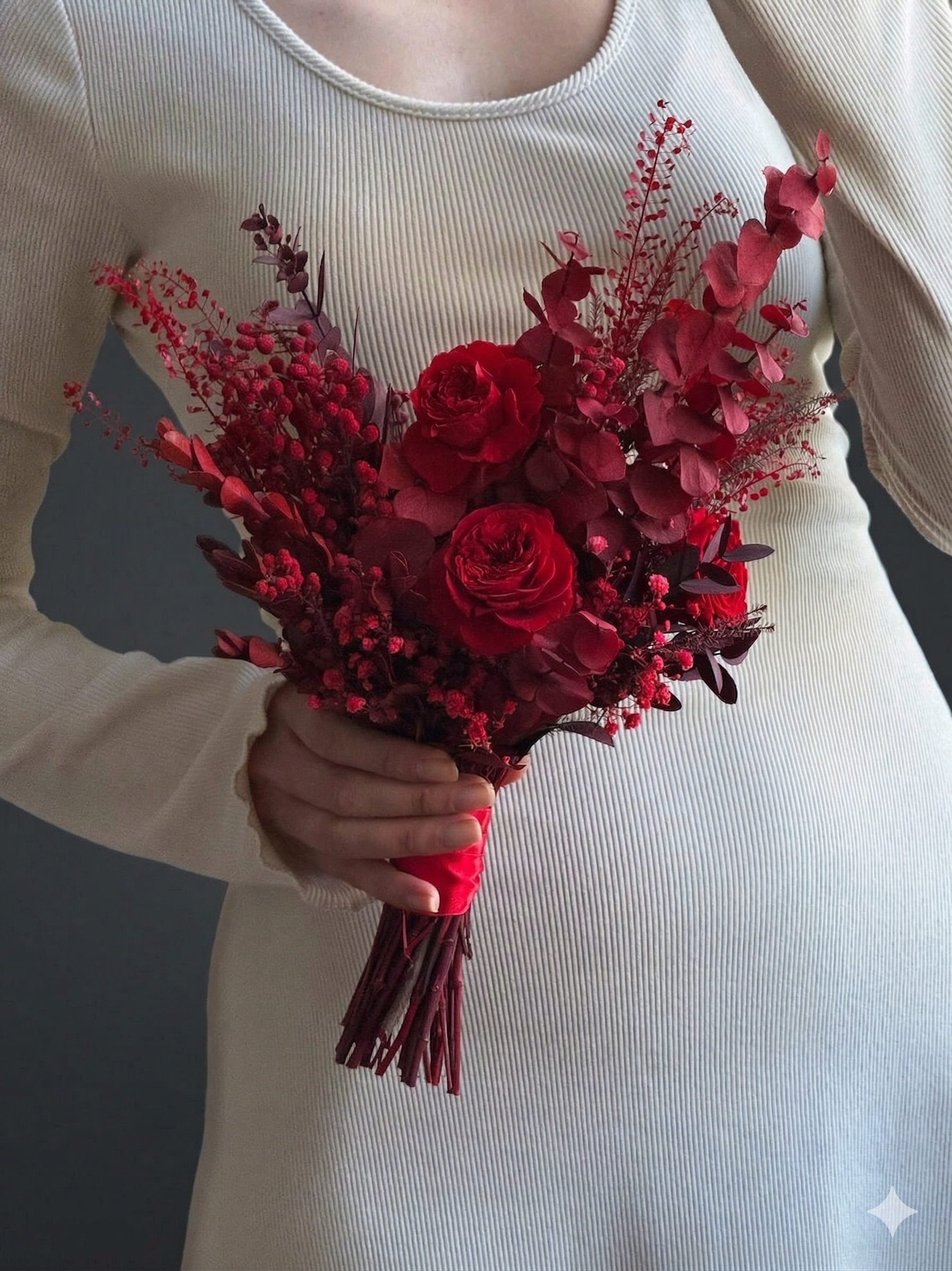 Buchet de Mireasă Pasiune Eternă – Flori Criogenate Roșu Burgund