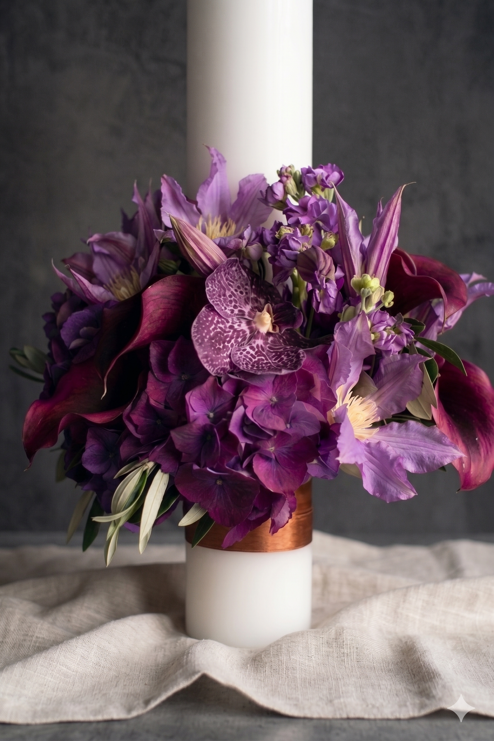 Lumânare de Cununie Floral Premium în Nuanțe de Violet și Grena